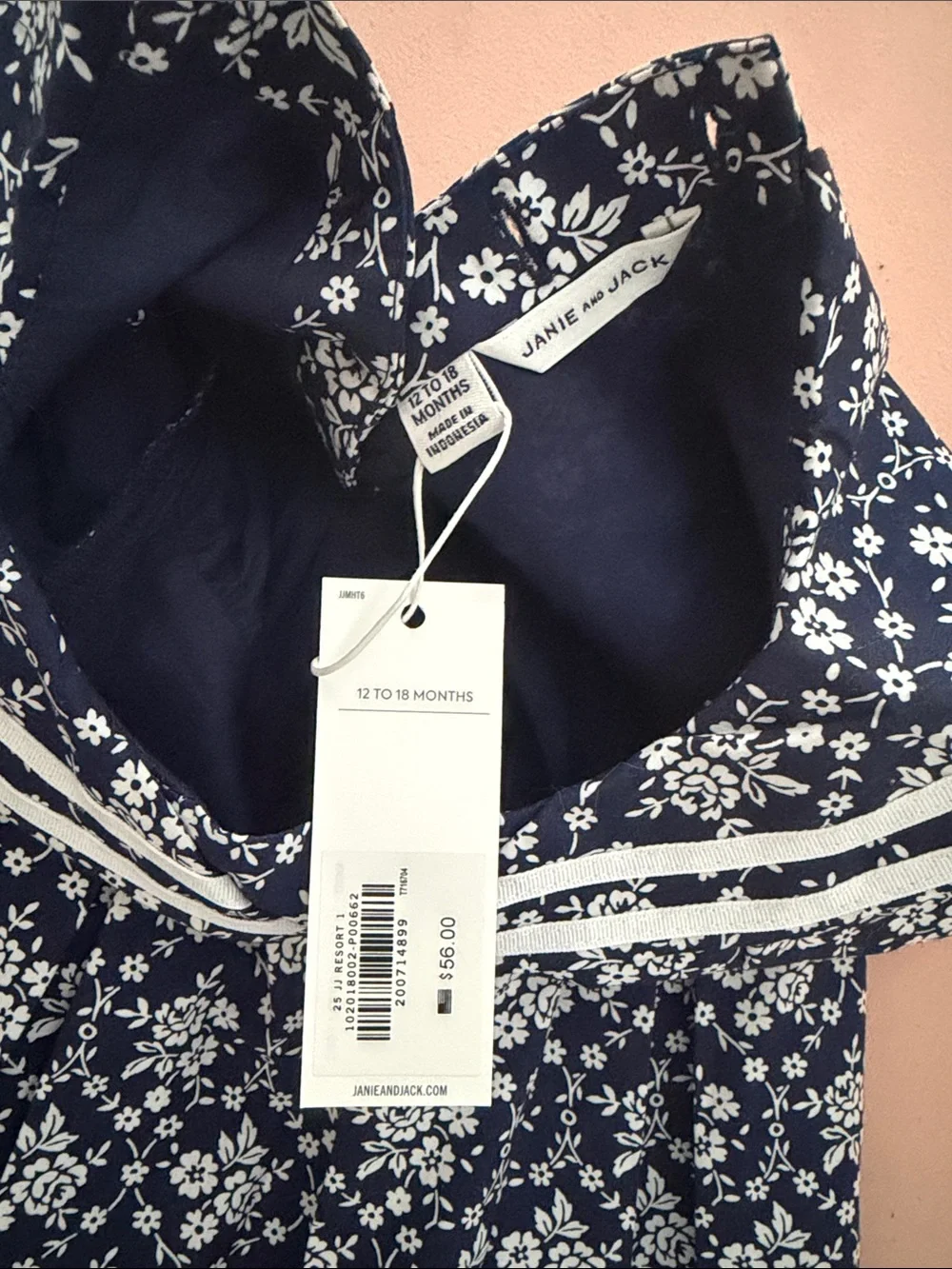 Janie and Jack Navy Floral Sailor-Style Dress with White Trim